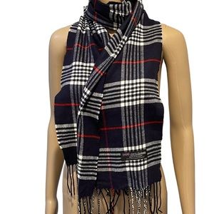 100% Cashmere Navy, White and Red Plaid Super Soft Scarf